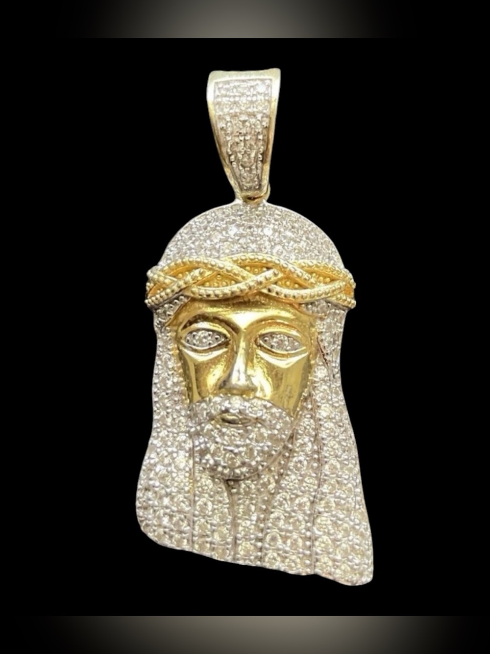 Sterling silver with gold plating Jesus Head Pendant with‎ Crown of Thorns
